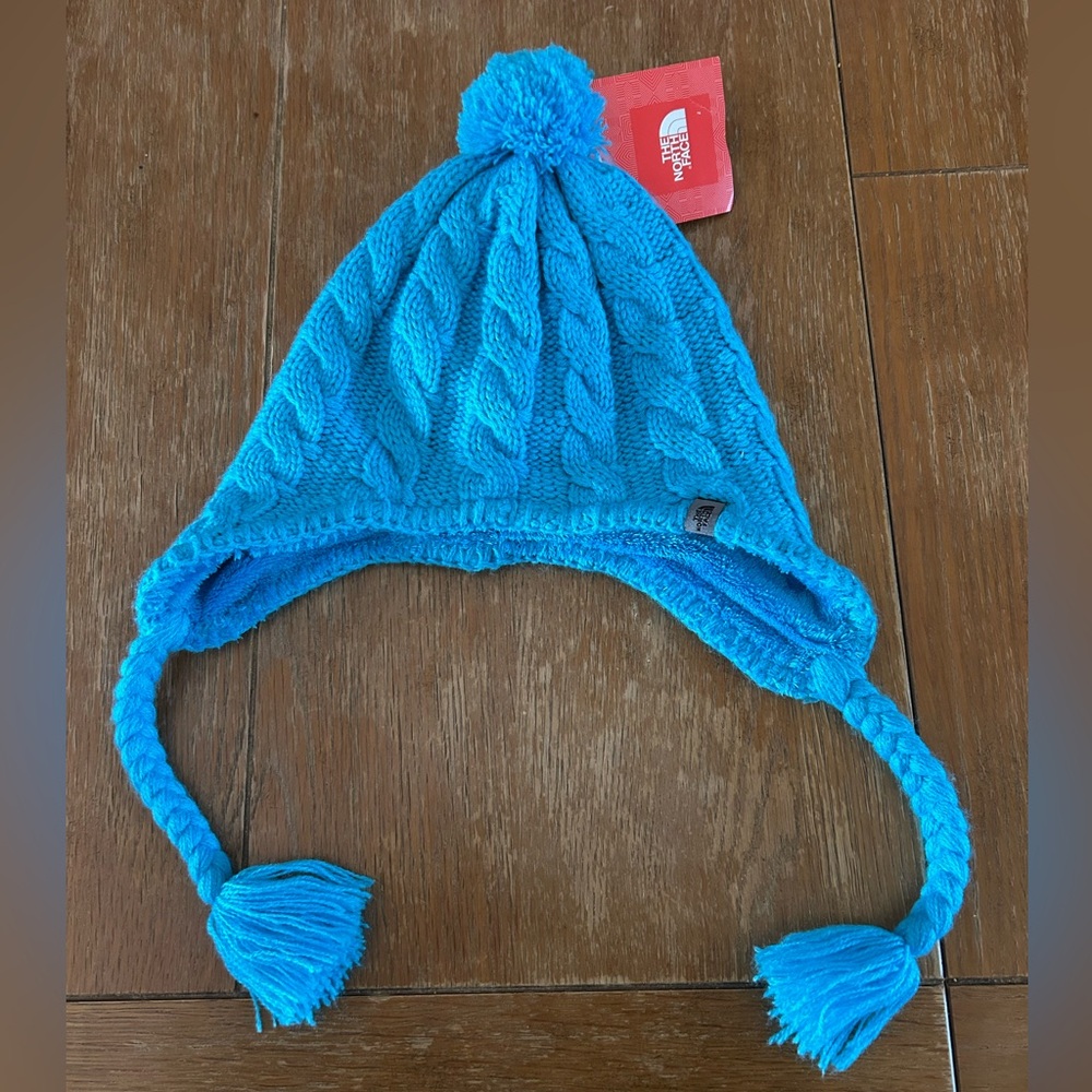 The North Face Kids Blue Knit Hat Earflap Beanie with soft lining